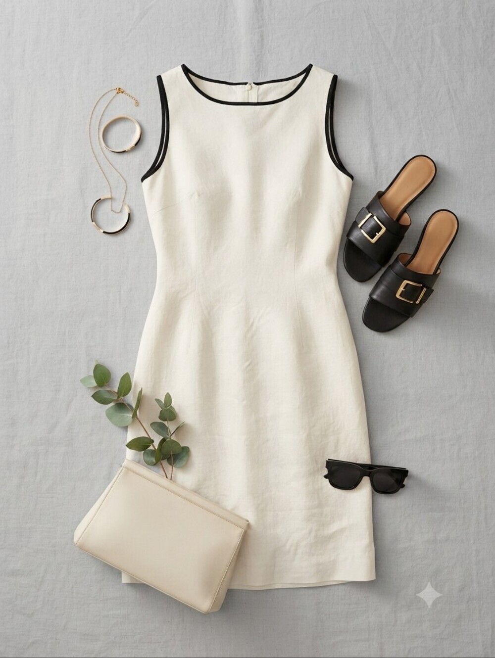 Ann Taylor LOFT Petites White Linen Blend Contrast Trim Shift Dress
